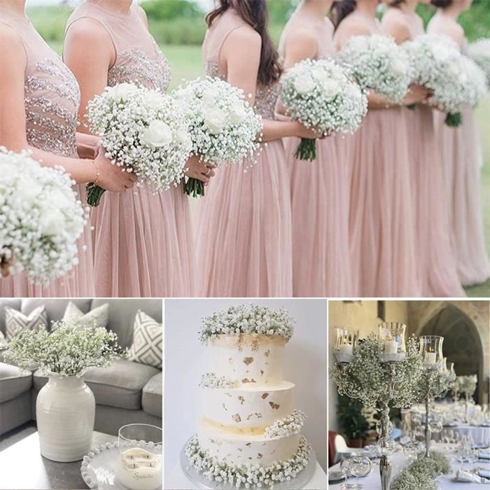 Roosea Lot De 6 Gypsophiles Artificielles Blanches - Fleurs D'Haleine De Bébé Réalistes Pour Mariages, Décoration Maison Et Bouquets DIY