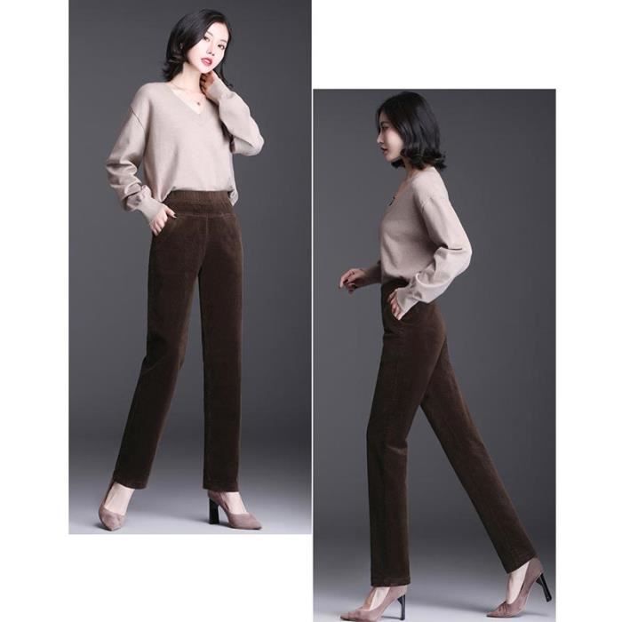 Pantalon Velours C tel Femme Coupe Droite Taille Elastique