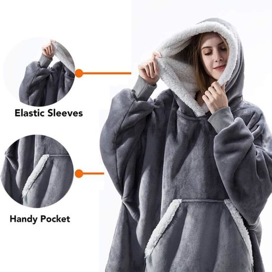 Couverture à Capuche Polaire TOWINGO - Sweat Surdimensionné Avec Poche, Taille Unique - Chaud, Doux, Pour Femmes, Hommes, Ados