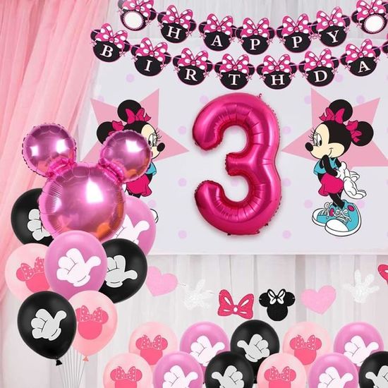 Decorations Anniversaire 3 Ans De Minnie Mouseminnie Decorations Fete Troisieme Anniversaire Pour Fille Ballon Numero 3 Decor 141 Cdiscount Maison