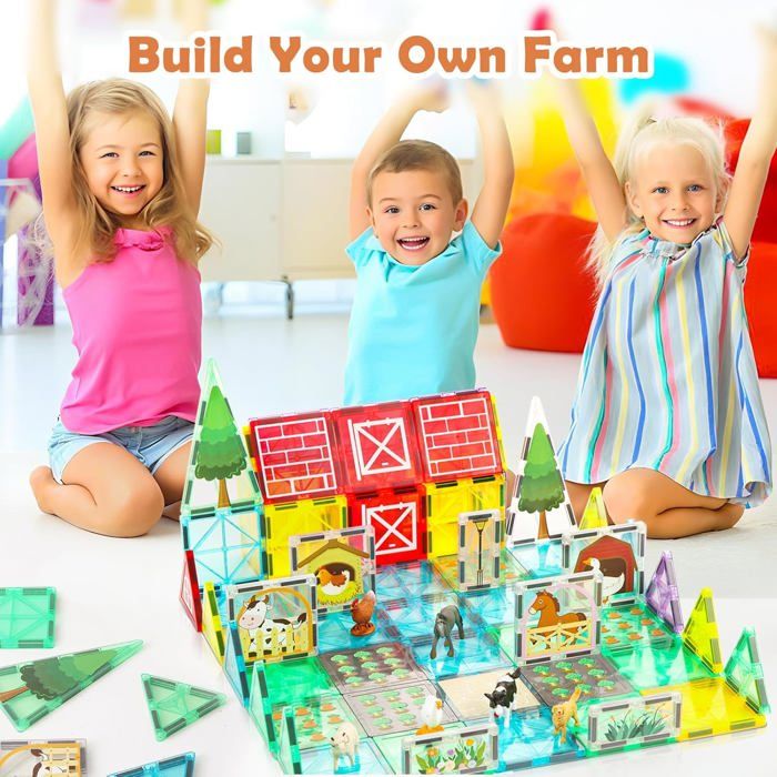 Blocs De Construction Magnétiques LONEEDY – 60 Pièces Avec Figurines Animaux Et Chariot – Jouet STEM Pour Enfants De 3 à 8 Ans