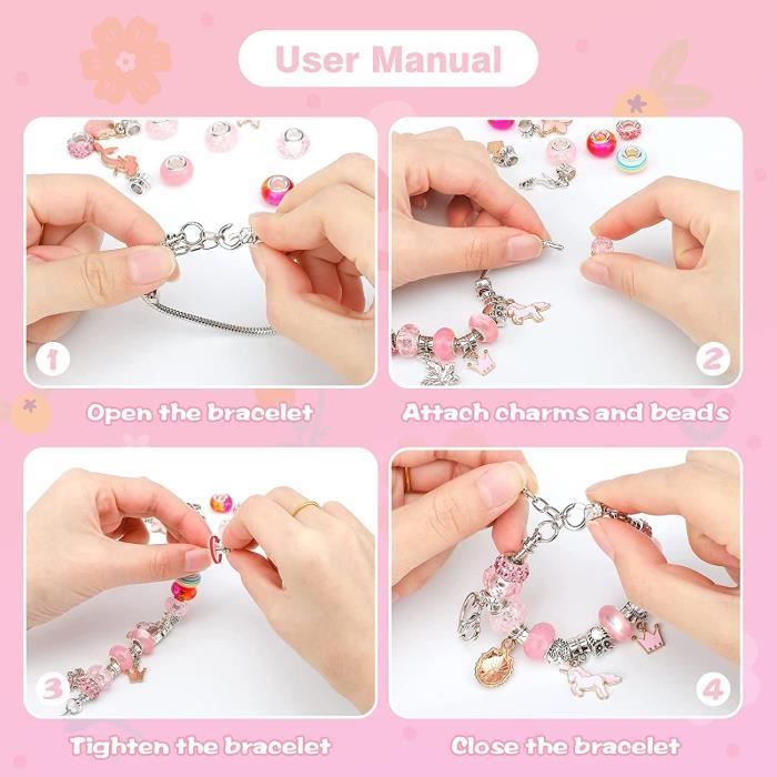 LauCentral Kit De Fabrication De Bracelets – Bijoux Et Perles Pour Enfants – DIY Charms – Cadeau Fille 5-13 Ans – Noël Anniversaire