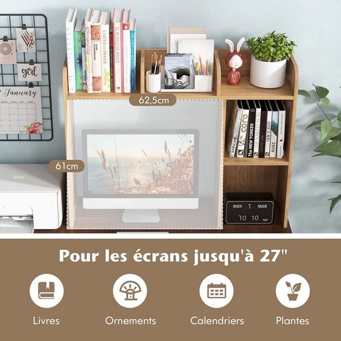 Bureau Enfant Avec étagères Et Tiroir - Dimensions 80x48x102 Cm - 5 étagères Ouvertes, Tiroir Coulissant - Stable, Anti-basculement - Coloris Gris - Pour Filles Et Garçons