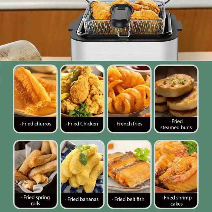 COSTWAY Friteuse Électrique 2000W avec 3 Paniers, 5L, Régulateur de Température & Couvercle avec Fenêtre de Visualisation - Electroménager