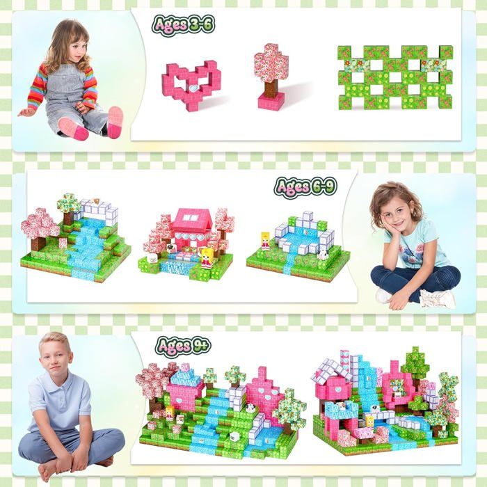 Set Construction Magnétique BONNYCO 50 Pièces - Tuiles Magnétiques, Figurines Animaux, Guide 2D/3D - 4
