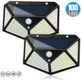 Lampe solaire étanche extérieur 100 LED avec détecteur de mouvement - Noir - Energie solaire - LED - Jardin-0