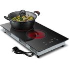 KICHPOWER Plaque Vitrocéramique,Plaque de Cuisson Électrique Vitrocéramique,Table de Cuisson à 2 Feux,3000W,9 Niveaux de Puissance