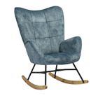 MEUBLES COSY Fauteuil à bascule allaitement scandinave avec accoudoirs en velours bleu à surpiqûres - KELAN