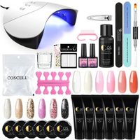 Kit 6pc Poly Extension Gel Faux Ongle Vernis UV Gel 36W UV-LED Lampe Construction à Ongles Quick Building Cleanser Plus Base Coat To