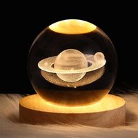 Boule De Cristal Planète 3D, Nuit De Boule De Cristal, Lampe De Nuit D'astronomie, Lampe De Table Globe avec Base en Bois, Lampes