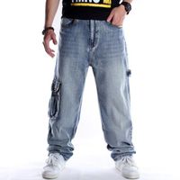 Jeans Hip Hop Baggy pour hommes pantalon de skateboard décontracté ample décontracté Bleu Grande Taille 30-46