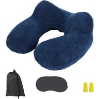 Coussin, oreiller de voyage gonflable avec bouchons d’oreilles, masque de nuit et sac de rangement - Bleu - Vivezen