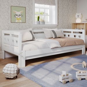 SOMMIER Lit de repos,lit gigogne,90*190cm,pin massif,avec 2ème lit et cadre enroulable,lit forme coeur,blanc