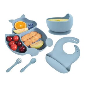 Casinlog Lot de 3 assiettes en silicone pour bébé avec ventouse et fourchette et cuillère 