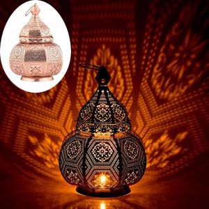 LAMPION Marrakech Lampe Et Lanterne En Métal 30 Cm Lampe De Table Photophore Mahana Cuivre Comme Décoration Orientale[u4240]