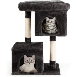 Feandrea Arbre A Chat Colonne En Sisal 2 Niches 60 X 40 X 84 Cm L X L X H Gris Clair Cdiscount Animalerie