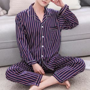 Pyqian Pyjama Homme Hiver Longue Ensemble de Pyjama Homme Coton Vêtement de Nuit à Rayures Vêtement d'Intérieur Homme