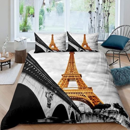 Parure de lit Paris Tour Eiffel Amour Rose 1 personne, 3 Pcs ( Housse de  Couette 160x220 cm + Drap Plat + Taie D'oreiller ) - Cdiscount Maison
