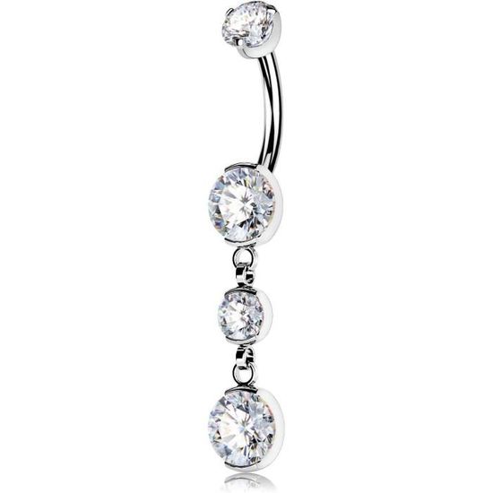 Piercing Ombelico In Titanio G23 14G – Lunghezza 10 Mm, Zirconi Color Argento, Filettatura Interna – Ipoallergenico E Sicuro Per Uomo E Donna