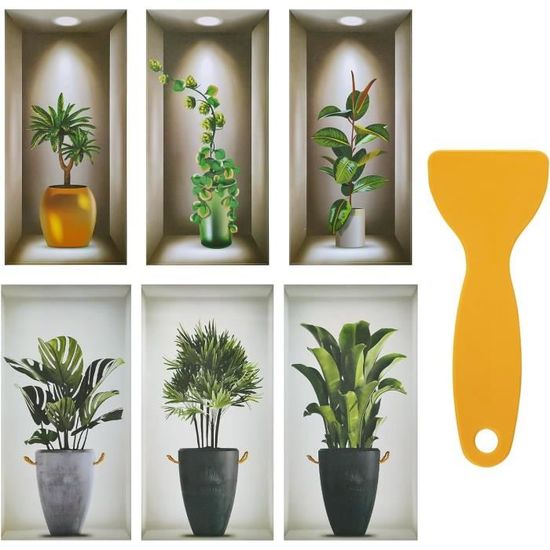 4 Stickers Muraux 3D Plantes En Pot Vert Réalistes - Déco Imperméable Amovible Pour Cuisine, Salon, Chambre, Salle De Bain