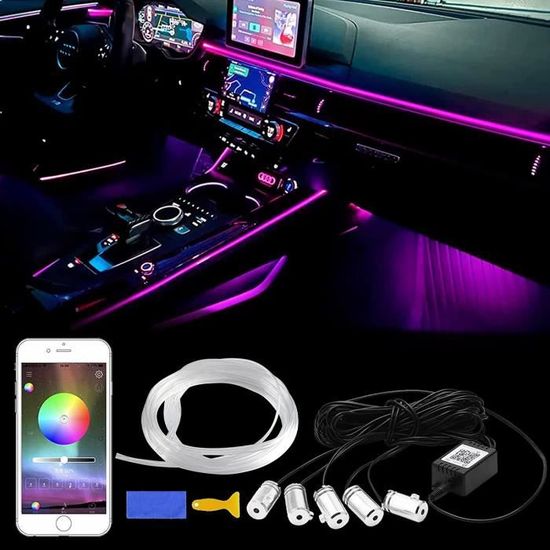 Bande LED RGB 6 Mètres Pour Voiture - Contrôle Par APP Et Musique - Ambiance Lumineuse Personnalisable
