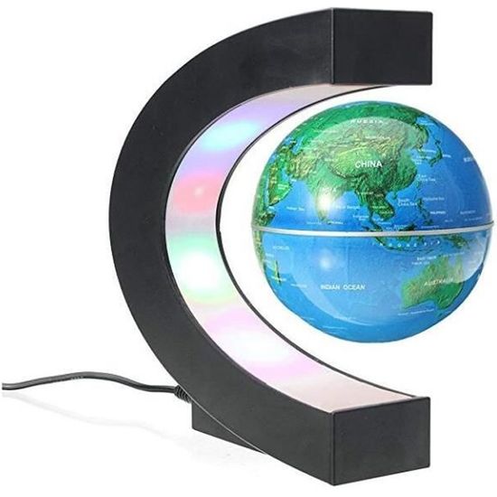 Globe Terrestre Lumineux Flottant Magnétique - Créatif - Bleu - Base en forme C - Décoration