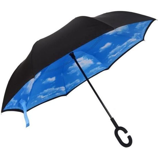 Beau Parapluie Inversé Orginal Ciel et Nuage Resitant Nouveau Noir