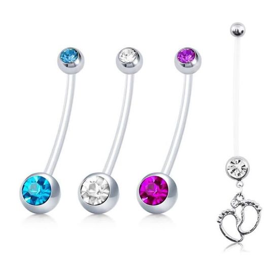 Piercing Nombril Grossesse WillTen - Bioflex Transparent 14g Avec Boules De Rechange