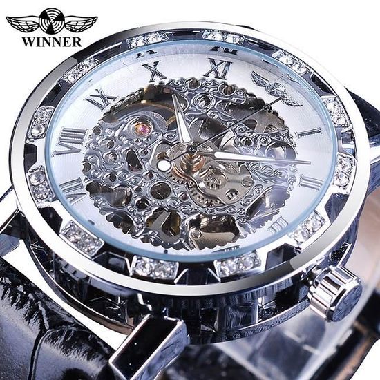 Montre Mécanique Winner Acier Inoxydable – Squelette, Remontage Manuel – Unisexe