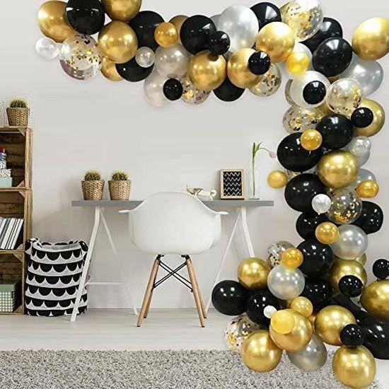 Aivatoba Ballon Noir Blanc Or 100pcs Arche De Ballon Kit Guirlande Anniversaire Ballon Latex Ballon De Confettis Pour Les Femmes Cdiscount Maison