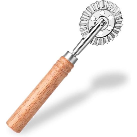 Kit Coupe-raviolis Et Pâtes - 1 Roue + 3 Tampons (rond, Carré, Cœur) - Manche En Bois, Acier Inox - Pour Raviolis, Biscuits, Dumplings