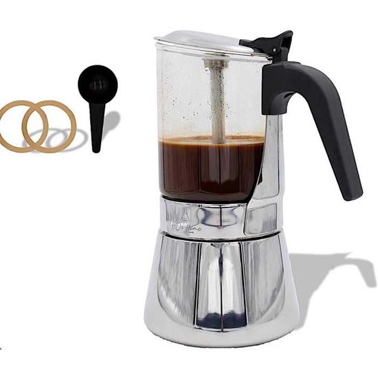Cafetière Italienne Machine À Café Moka En Verre & Inox Compatible Avec Plaques InductionGaz