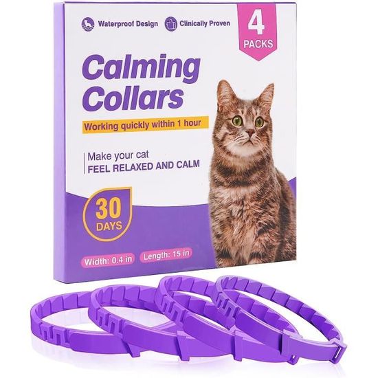 Collier calmant pour chats, 4pcs Soulagement de l'anxiété Chat Collier de  phéromone 60 jours à libération prolongée Séparation des phéromones Anxiété  Stress