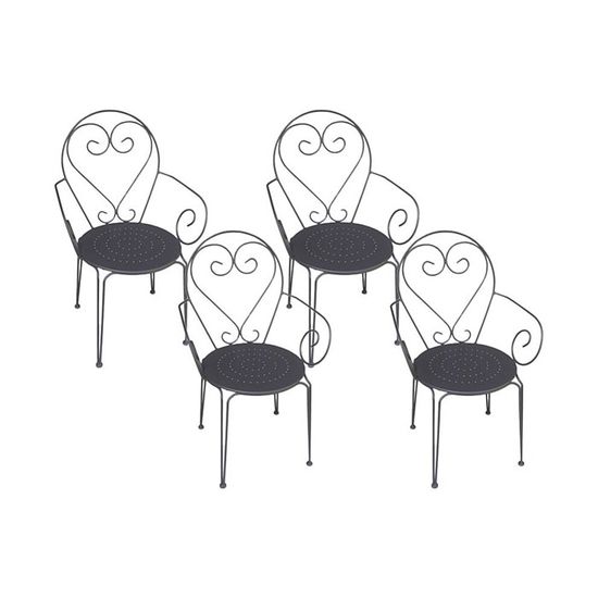 4 Chaises Jardin Empilables Guermantes - Métal Blanc Fer Forgé - Style Vintage