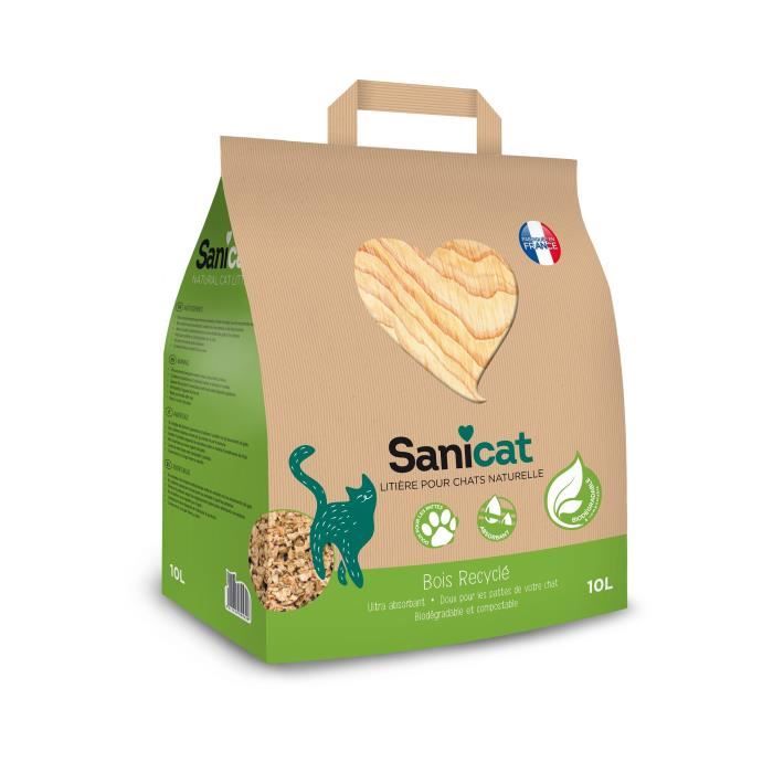 SANICAT Litière en bois recyclé, compostable et recyclable - Pour chat