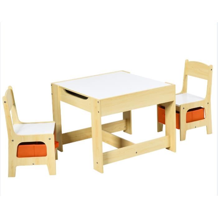 GIANTEX Ensemble Table et Chaises pour Enfants,Table Double Face avec 2 Chaises,2 Boîtes de Rangement,pour Etudier ou Jouer