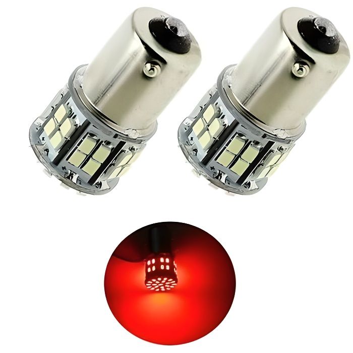 2x Ampoules BA15S LED P21W 50 SMD Rouge Feux arriere Veilleuses 1156 Auto