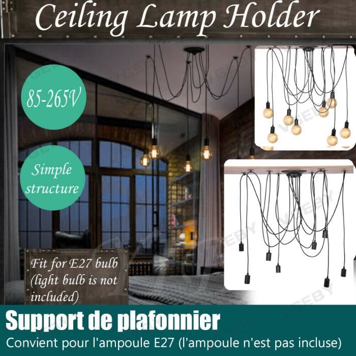 Araignée Lampe 8 tête E27 rétro industrielle Loft bricolage lustre luminaires vintage Noir Sans ampoule -SIE