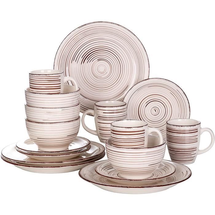 vancasso, Série Bella, Service de Table en Céramique, Assiettes 16 Pièces 4 Personnes, Faïence Style Vintage Rustique- Beige