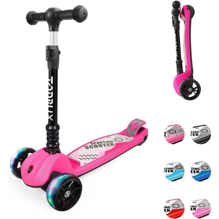 Yoleo Trottinette Enfant Lumineux LED 3 Roues Hauteur Réglable Véhicule Enfant pour Garçons Filles de 3 à 12 Ans Cadeau Jouet Rose