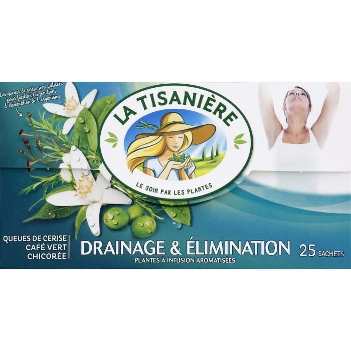 LA TISANIERE Infusion Drainage et Elimination cerise café vert chicorée - boite de 25 sachets - 37,5 g