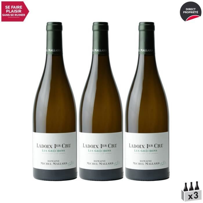 Ladoix 1er Cru Les Gréchons Blanc 2017 - Lot de 3x75cl - Domaine Michel Mallard - Vin AOC Blanc de Bourgogne - Cépage Chardonnay