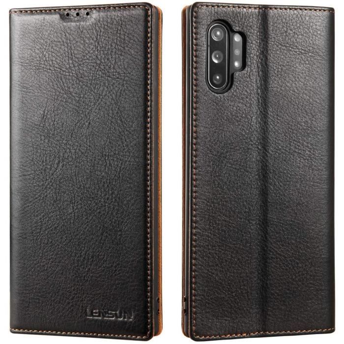 Housse étui Samsung Galaxy Note 10 Plus en Cuir, Coque Note 10 Plus Véritable Portefeuille avec Rangements de Cartes et FermeNS