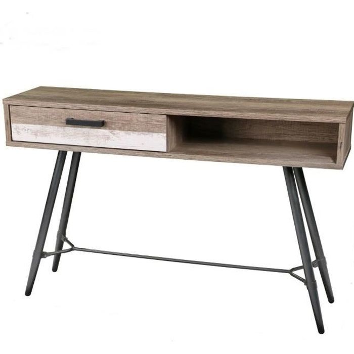 TABLE SALON BASSE TELE RETRO CONSOLE TV BOIS METAL INDUSTRIEL DESIGN ENTREE