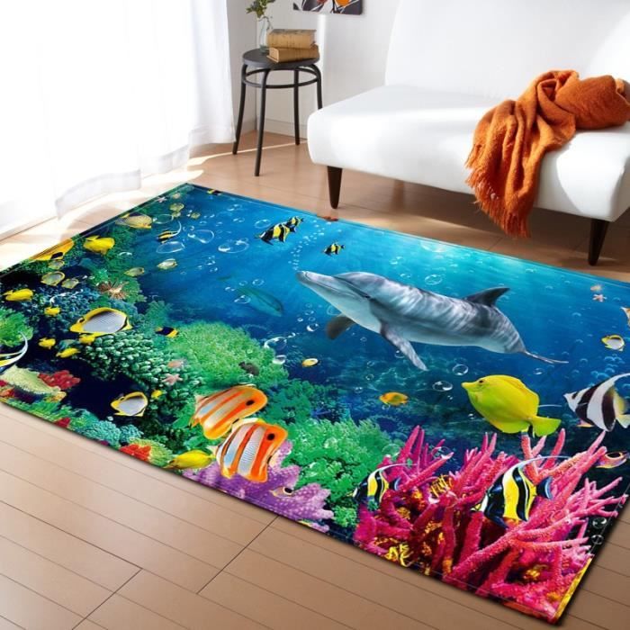 NO-11. 150X100cm Tapis de sol doux pour enfants - Tapis de grande taille 3D, dauphin/requin/poisson, tapis de sol, tapis de sol, tap