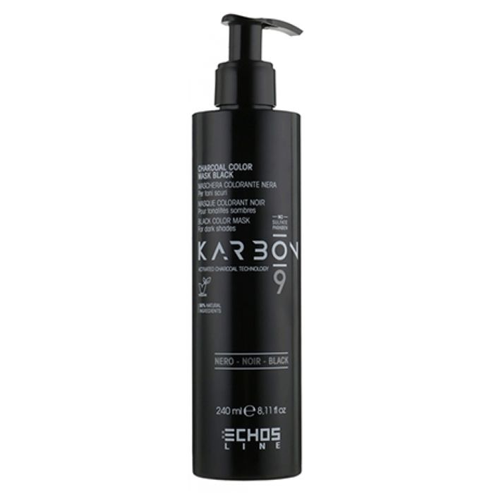 ECHOSLINE KARBON 9, MASQUE CHARBON DE COULEUR NOIRE POUR LES NUANCES FONCÉES sans sulfate, sans parabène 98% ingredients naturels
