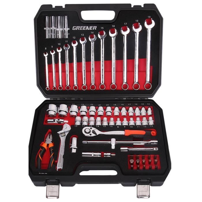 Boite à Outils de voiture 66 Pièces Outils de réparation en Acier Chrome Vanadium (Clés à Cliquet + Douilles) - 4S