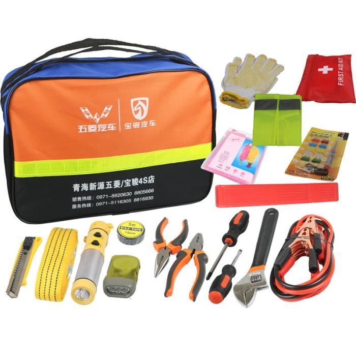 Kit d'urgence Auto 18 pcs - Kit de sécurité Voiture Assistance routière avec Corde de remorquage, Sac de Stockage...