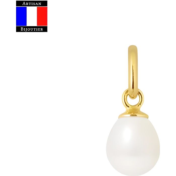 Compagnie Générale des Perles - Pendentif Articulée Véritable Perle de Culture Poire 6-7 mm - Or Jaune 18 Carats - Bijou Femme