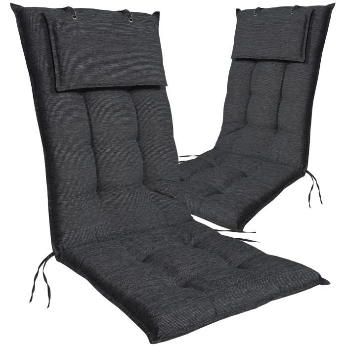 DILUMA - 2x Coussins pour chaises d'extérieur Luxor à dossier haut GRAPHITE 119 x 50 x 8 cm - Rubans de fixation - EU - ÖkoTex100